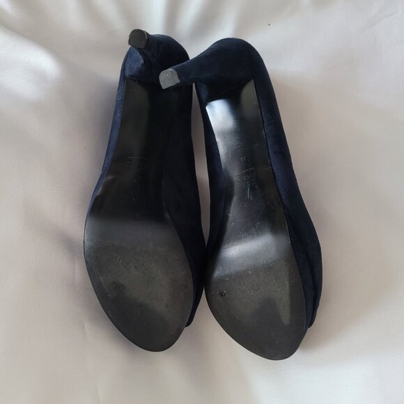 Zara Suede Platform Ultra High Heel Stilleto Pumps SZ 38 (7.5) Navy Blue - Picture 9 of 15